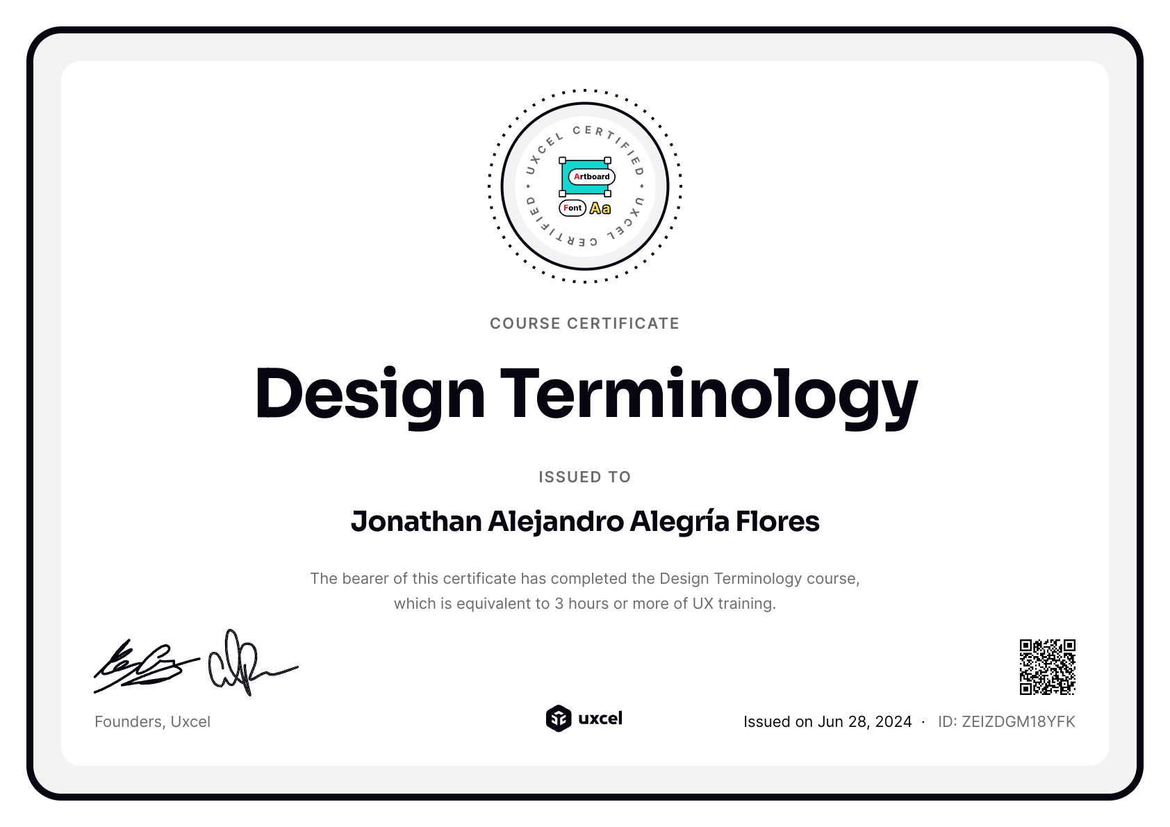 Jonathan Alejandro Alegría Flores's certificate
